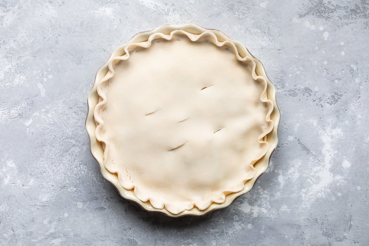 An unbaked turkey pot pie.