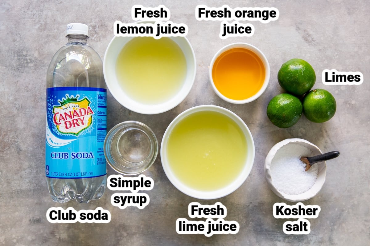 Labeled ingredients for a virgin margarita.