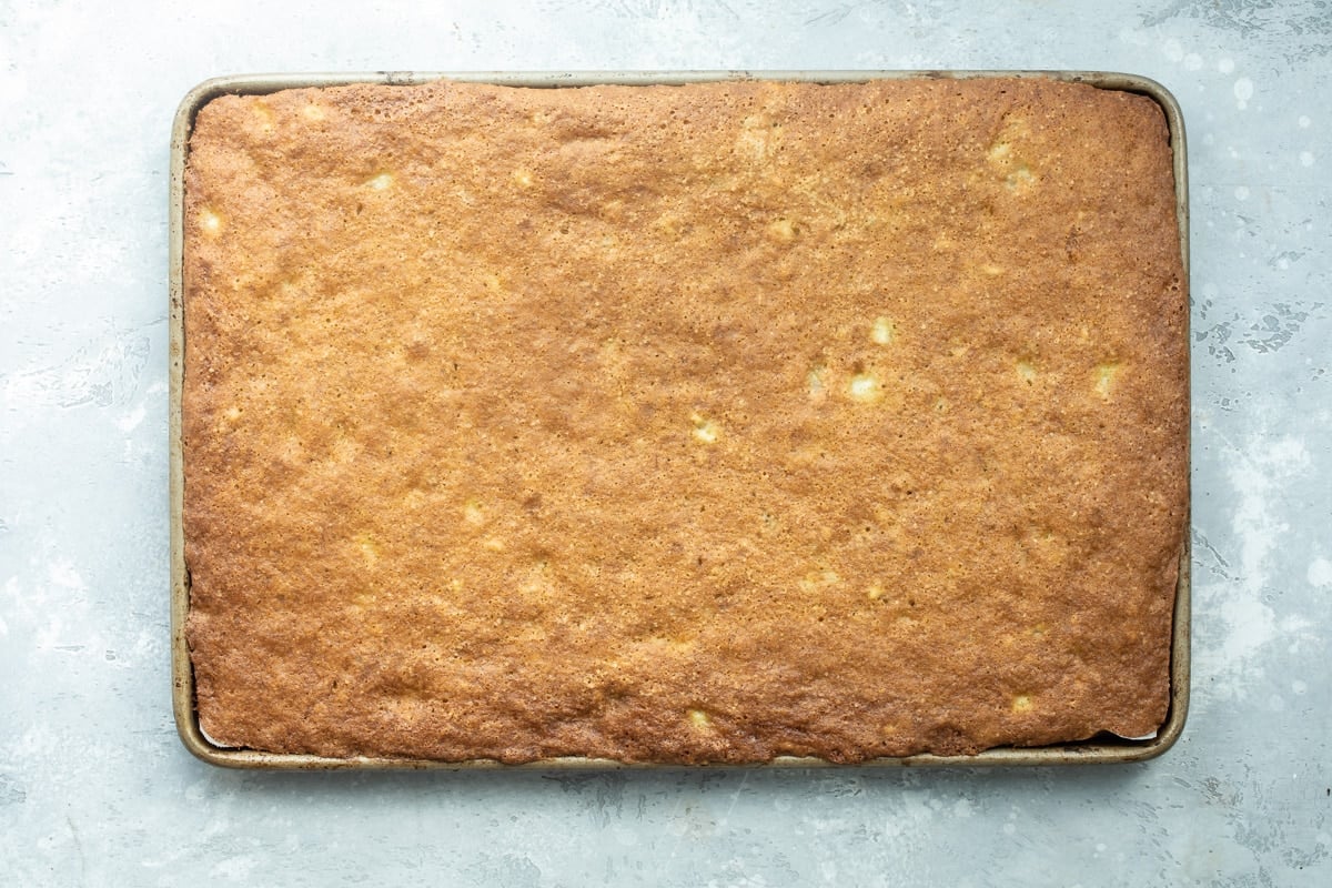 A pan of baked banana bars.
