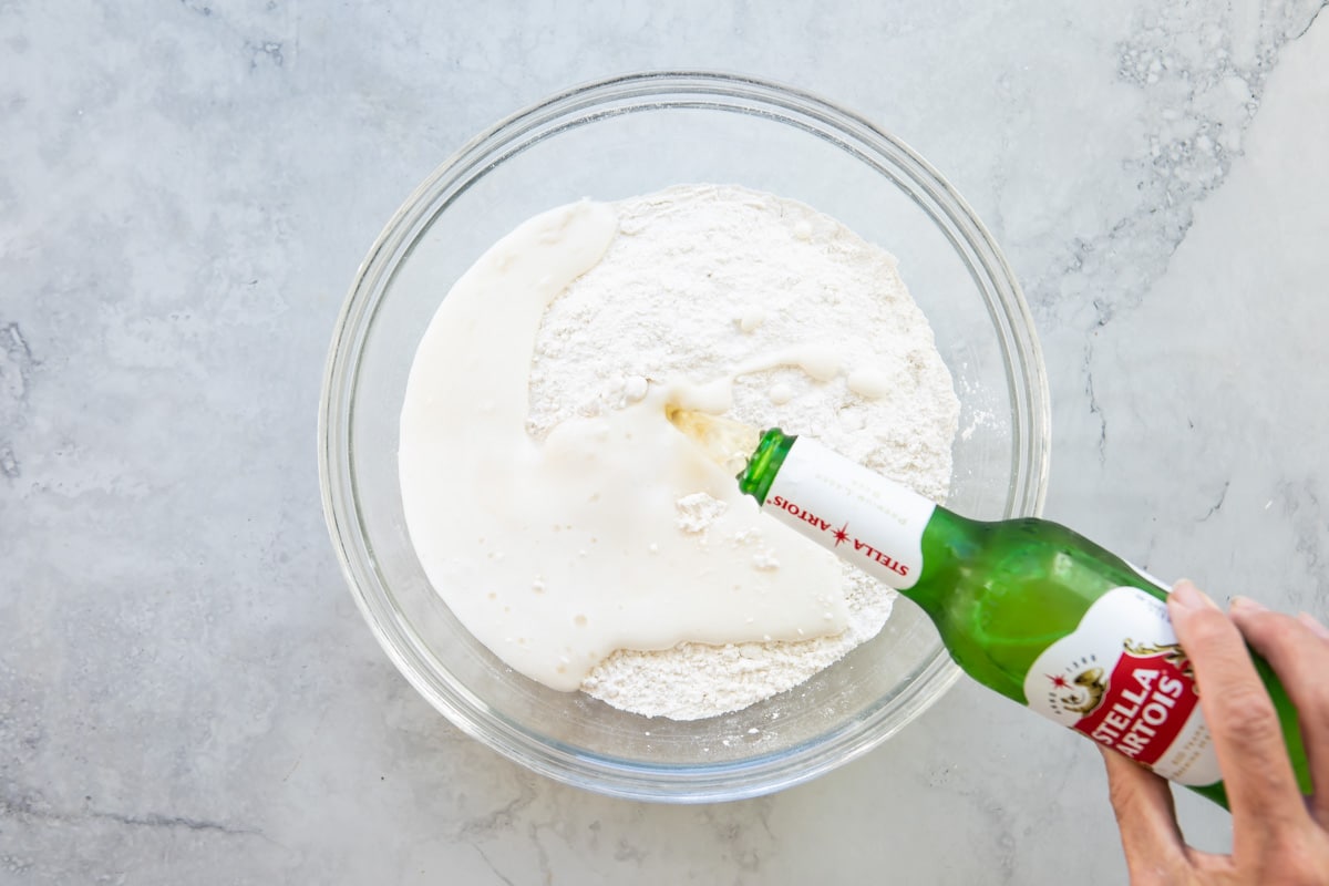 Beer bread batter in a bowl.