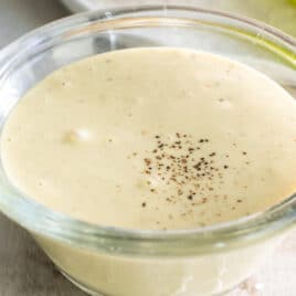 Caesar salad dressing in a bowl.