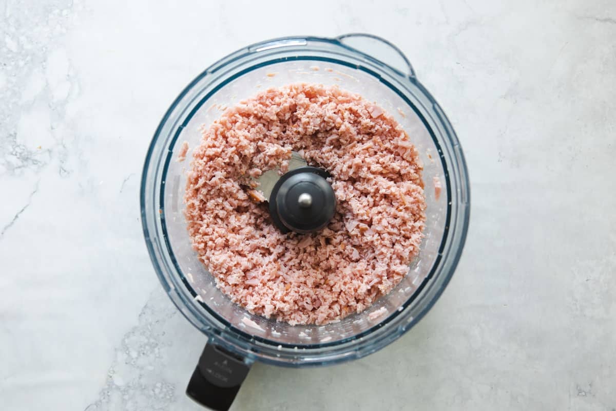 Ham salad in a food processor.