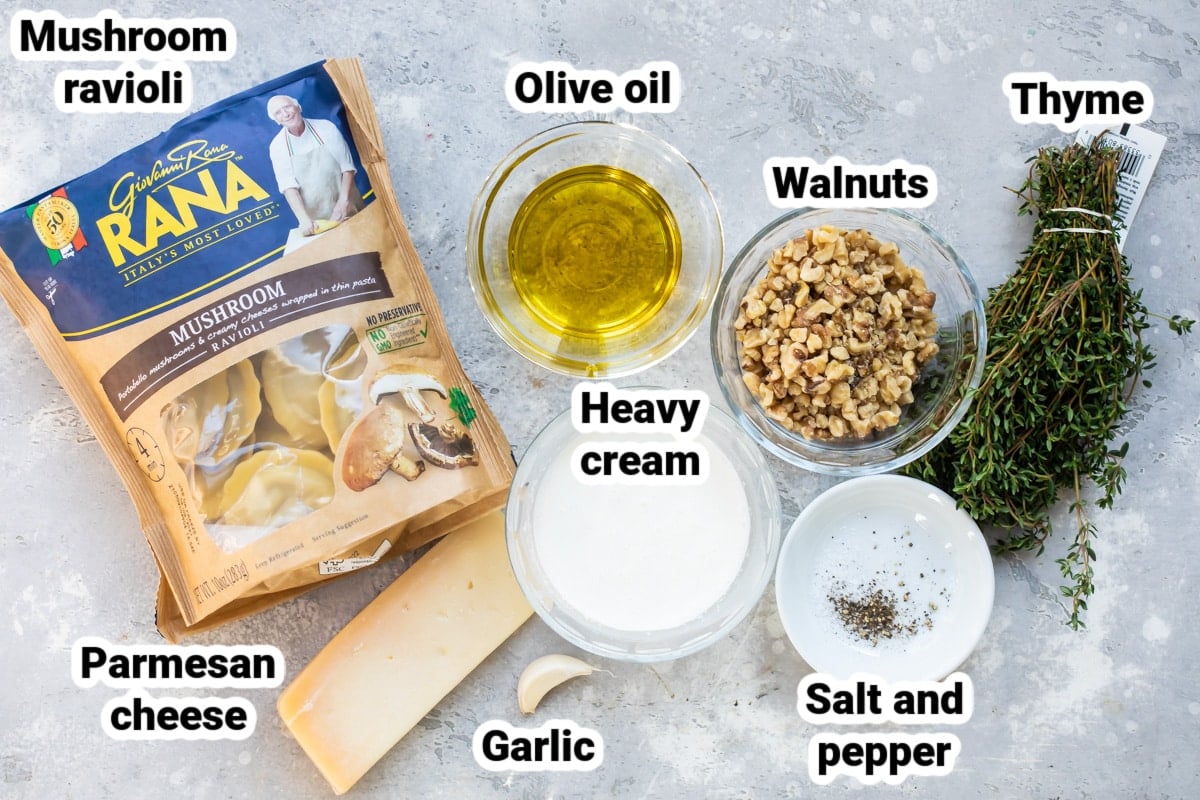 Labeled ingredients for mushroom ravioli.