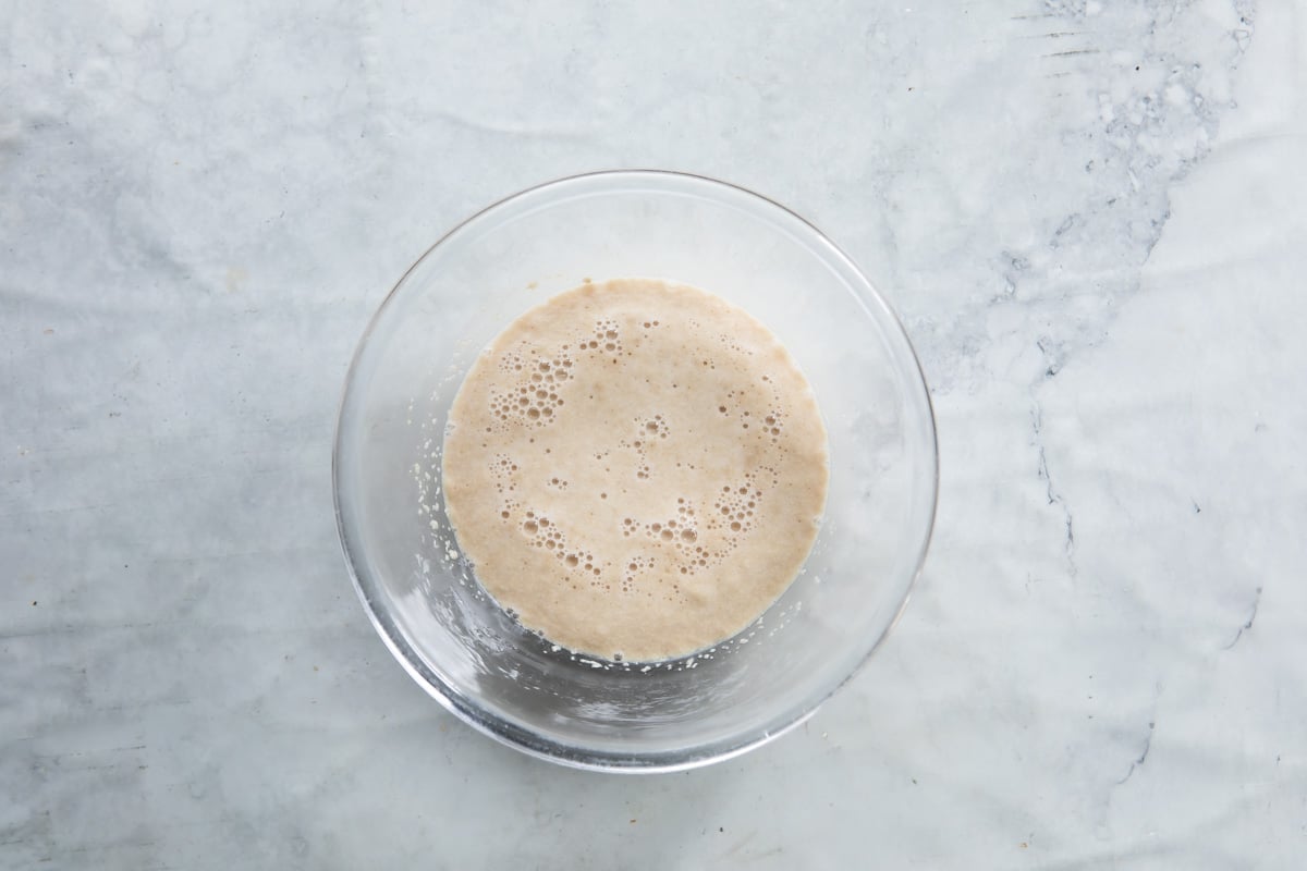 Yeast blooming in water and sugar.