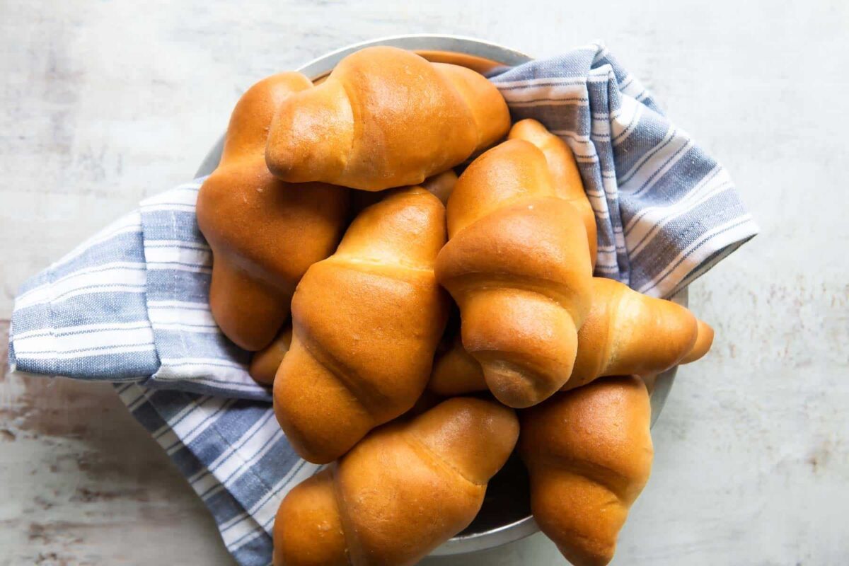 A basket of homemade crescent rolls.