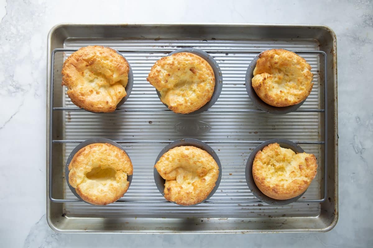 Baked popovers in a popover pan.