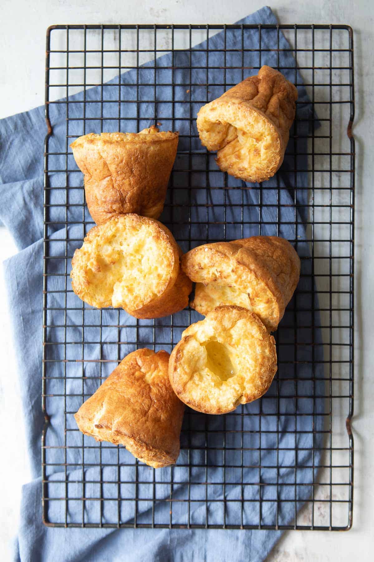 Baked popovers in a popover pan.