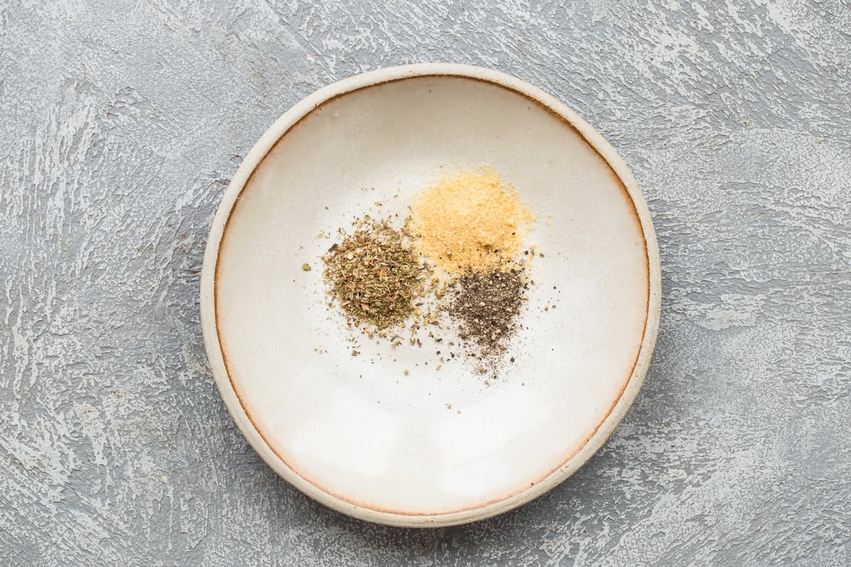 Seasonings on a white plate.