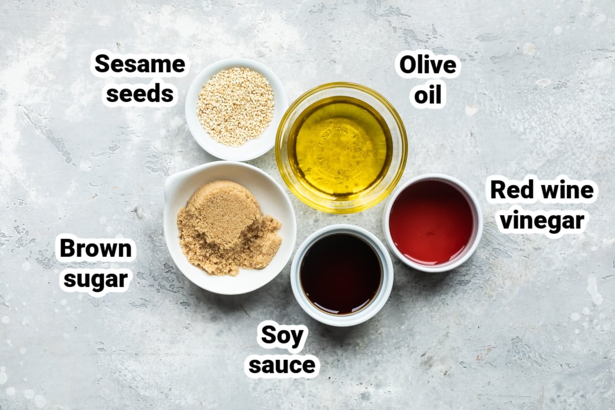 Labeled ingredients for sesame dressing.
