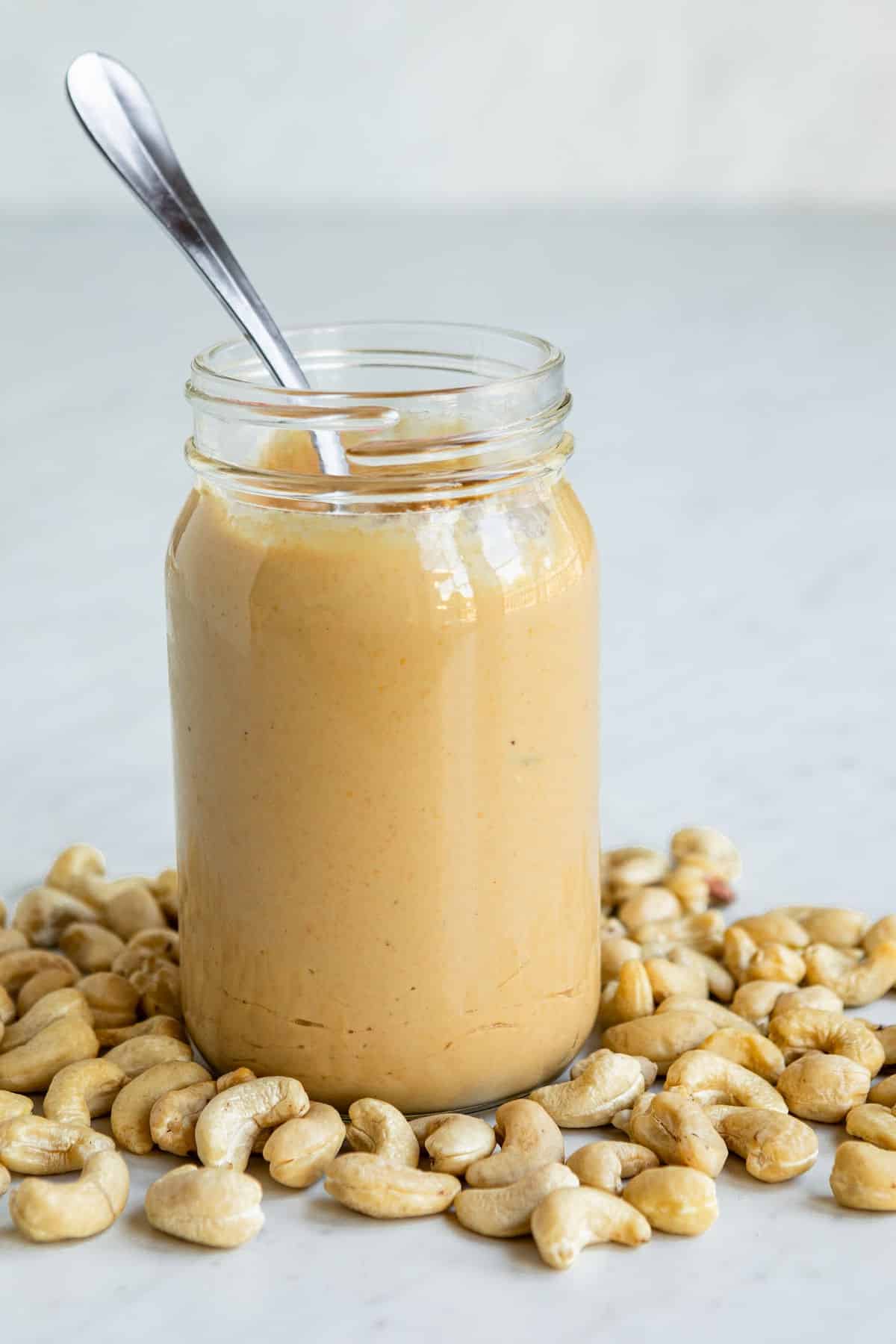 A jar of homemade cashew butter.
