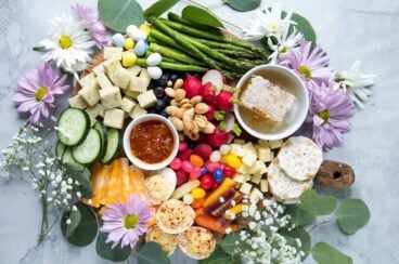 An Easter Charcuterie Board on a countertop.