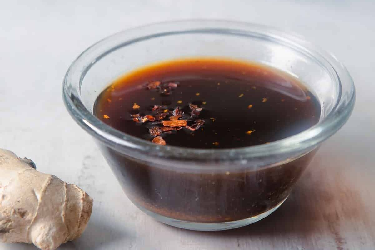 A bowl of ginger sauce for potstickers.