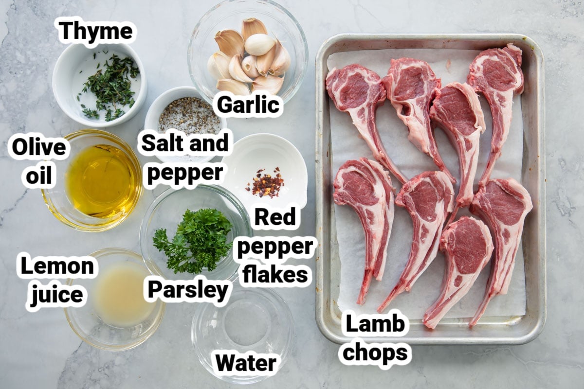 Labeled ingredients for lamb chops.