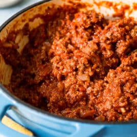A pot of homemade meat sauce.