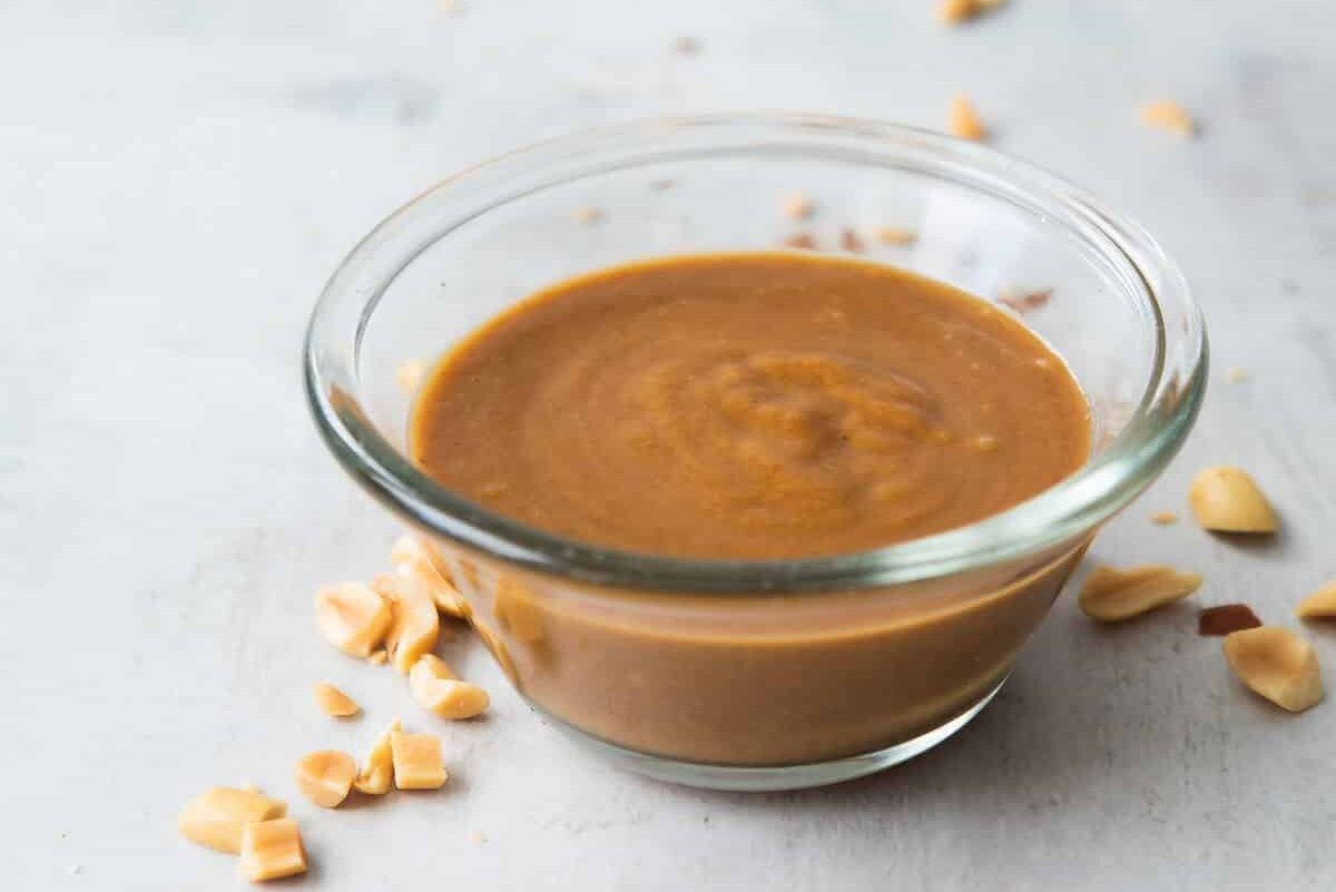 A bowl of Vietnamese peanut sauce.