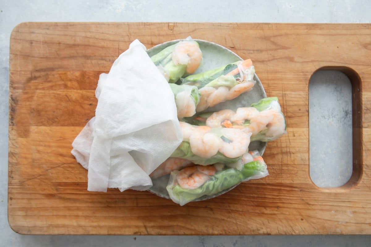 A plate full of Vietnamese spring rolls.
