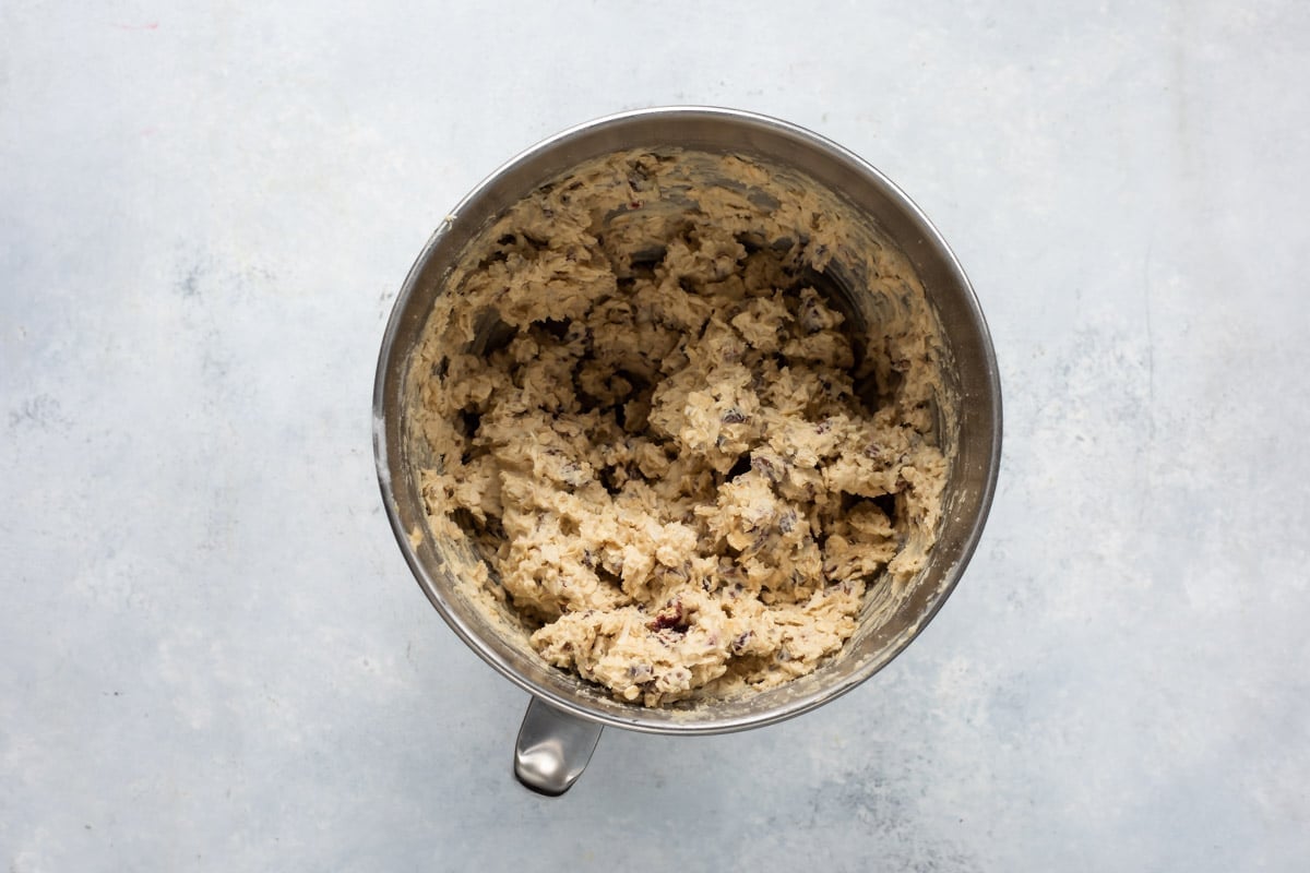 Breakfast cookie dough in a mixing bowl.