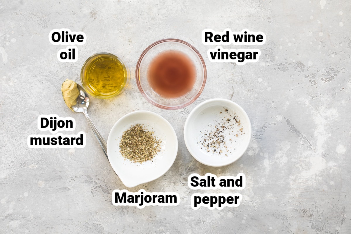 Labeled ingredients for Dijon Vinaigrette.