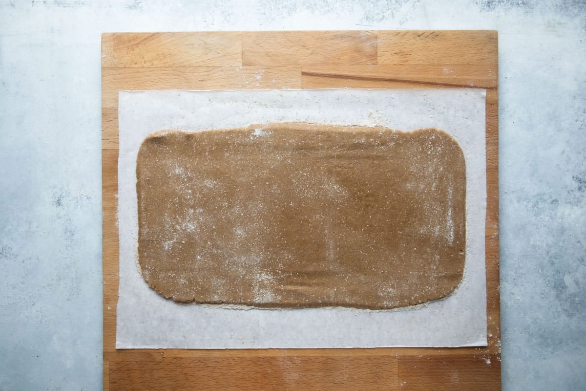 Rolling out dough for homemade graham crackers.