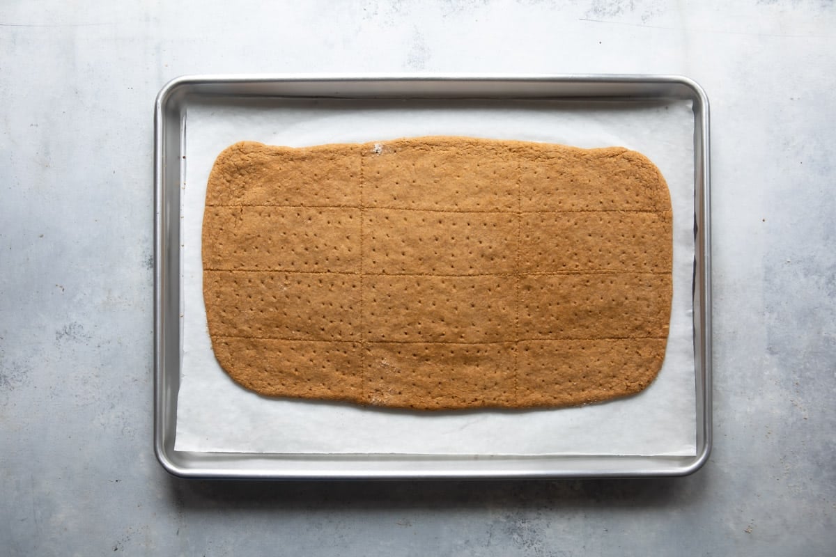Rolling out dough for homemade graham crackers.