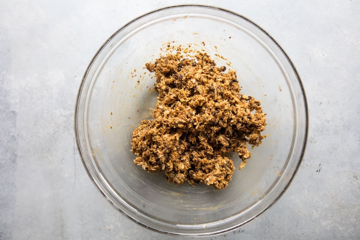 Ingredients for energy balls in a bowl.
