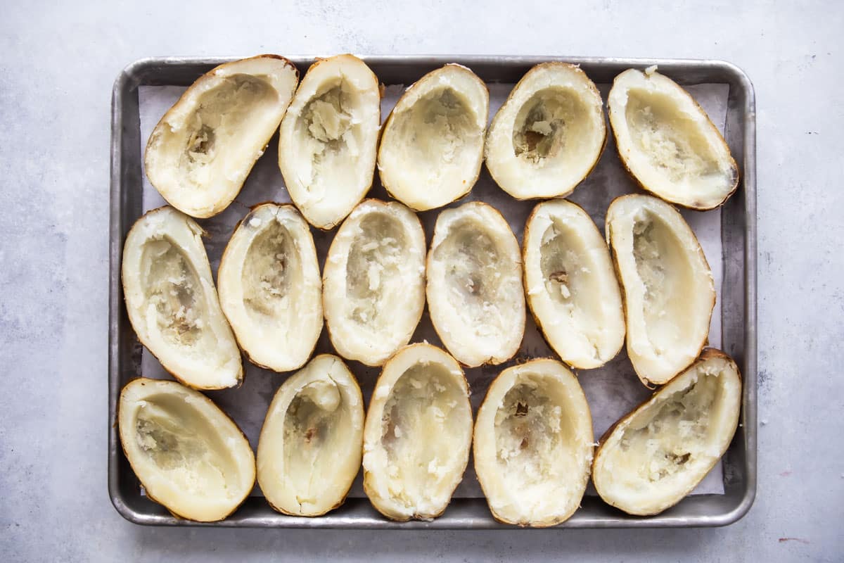 Potato skins after potato filling has been removed.