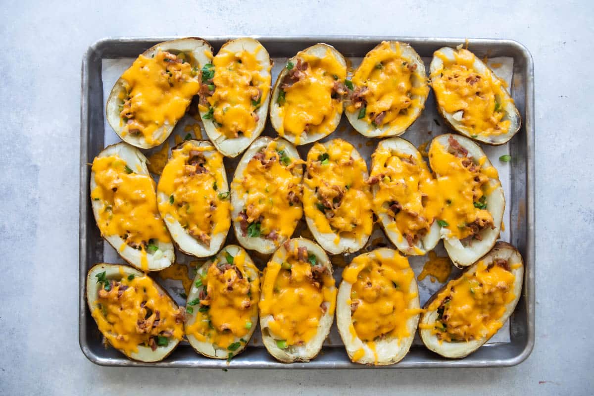 Potato skins after being baked and before cold toppings are added.