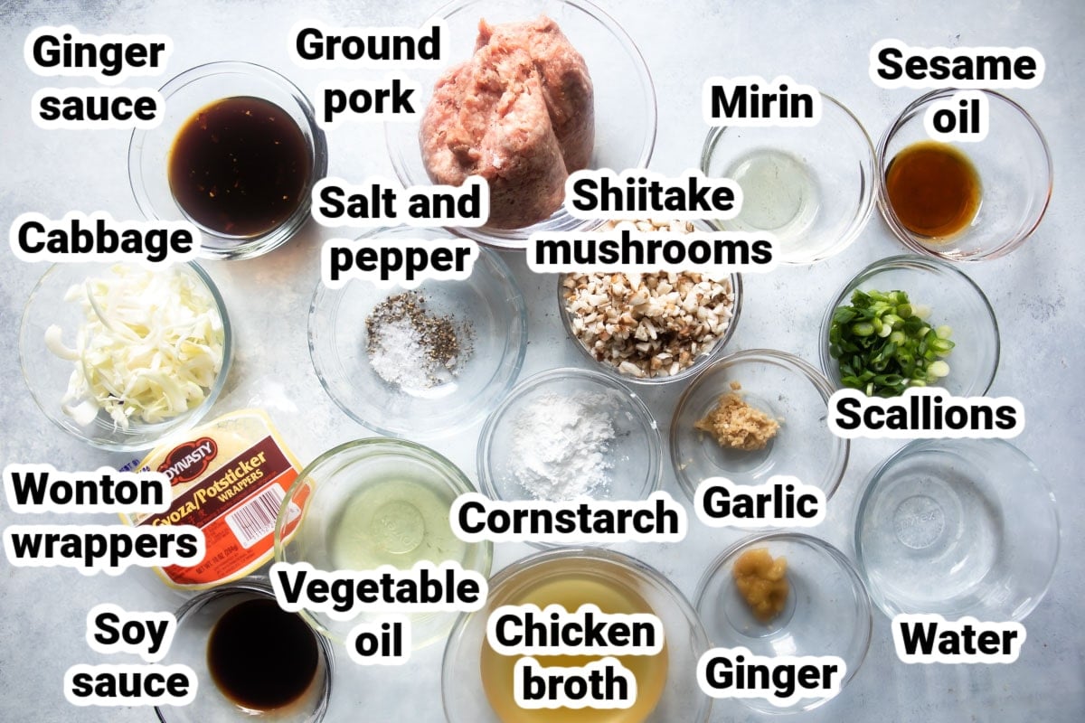 Labeled ingredients for potstickers.