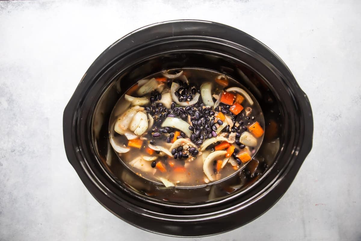 Slow cooker black beans before being cooked in a crock pot.