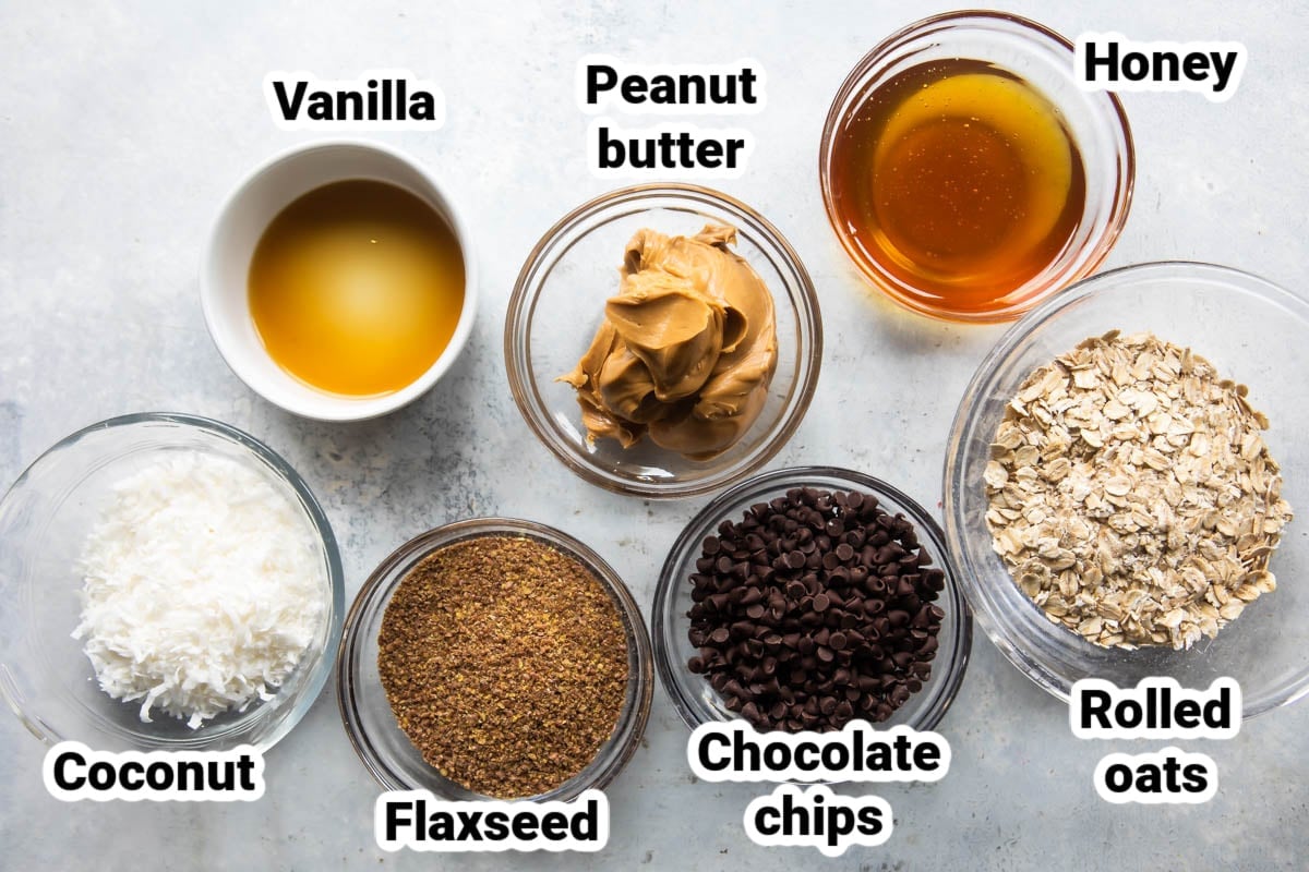 Labeled ingredients for energy balls.