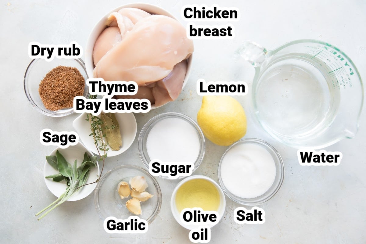 Labeled ingredients for smoked chicken breast.