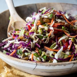 A bowl of cabbage salad.