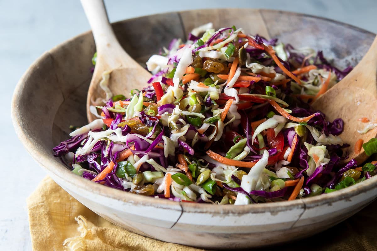 A bowl of cabbage salad.