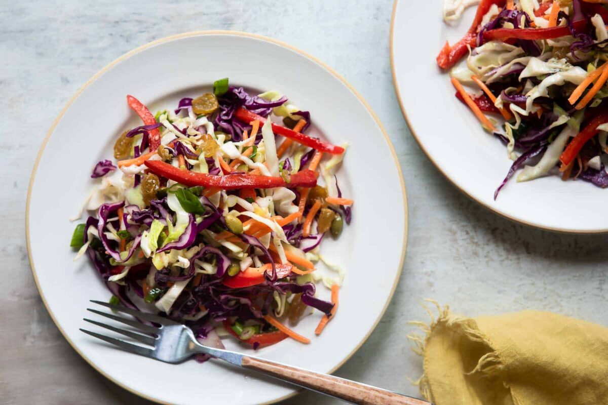 Plates of of cabbage salad.