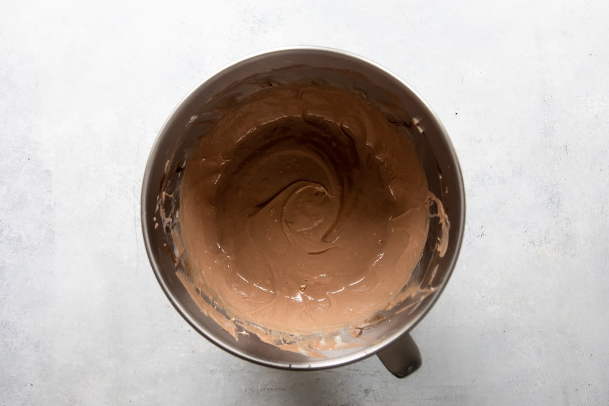 A mixing bowl with the mixture for frosty cheesecake.