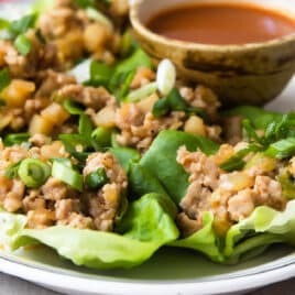Chicken Lettuce Wraps on a white platter.