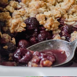 A fully baked Cherry crisp with crunchy topping.