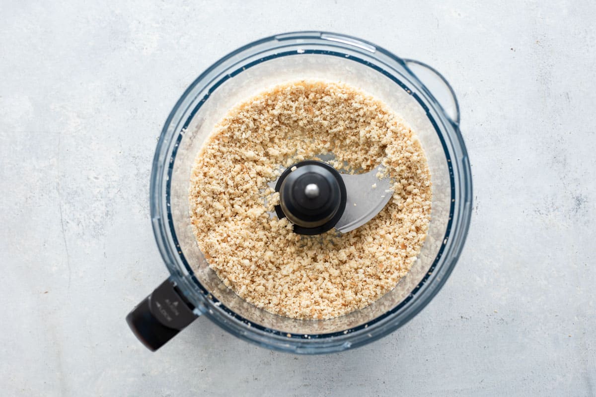 Bread crumbs in a food processor.