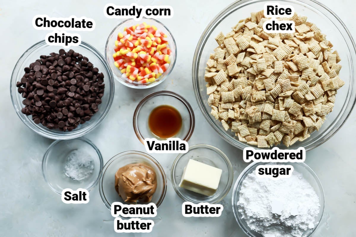 Labeled ingredients for Halloween Puppy Chow