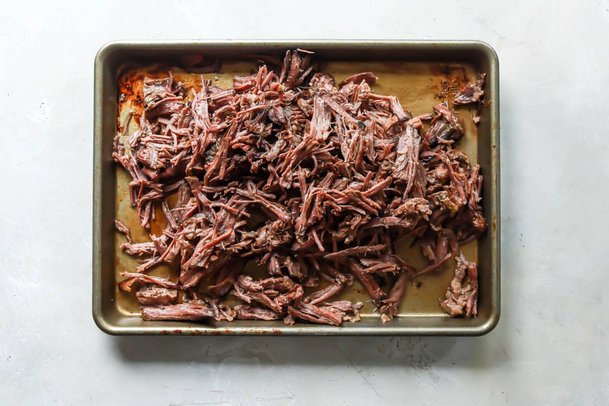 Pot roast on a baking sheet.