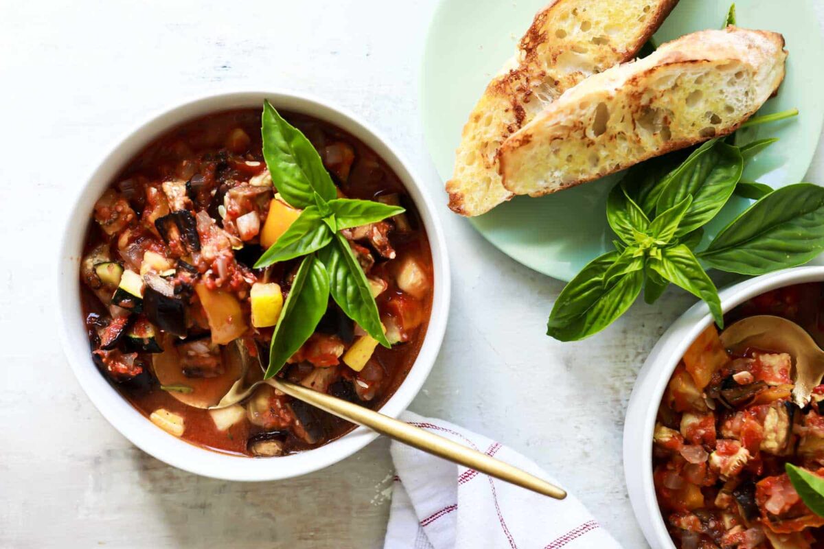 A bowl of ratatouille.