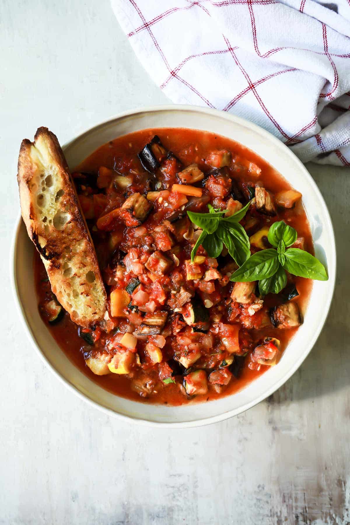 A bowl of ratatouille.