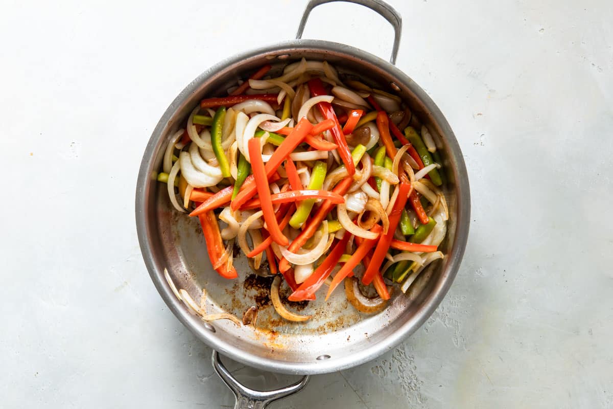 A skillet of peppers