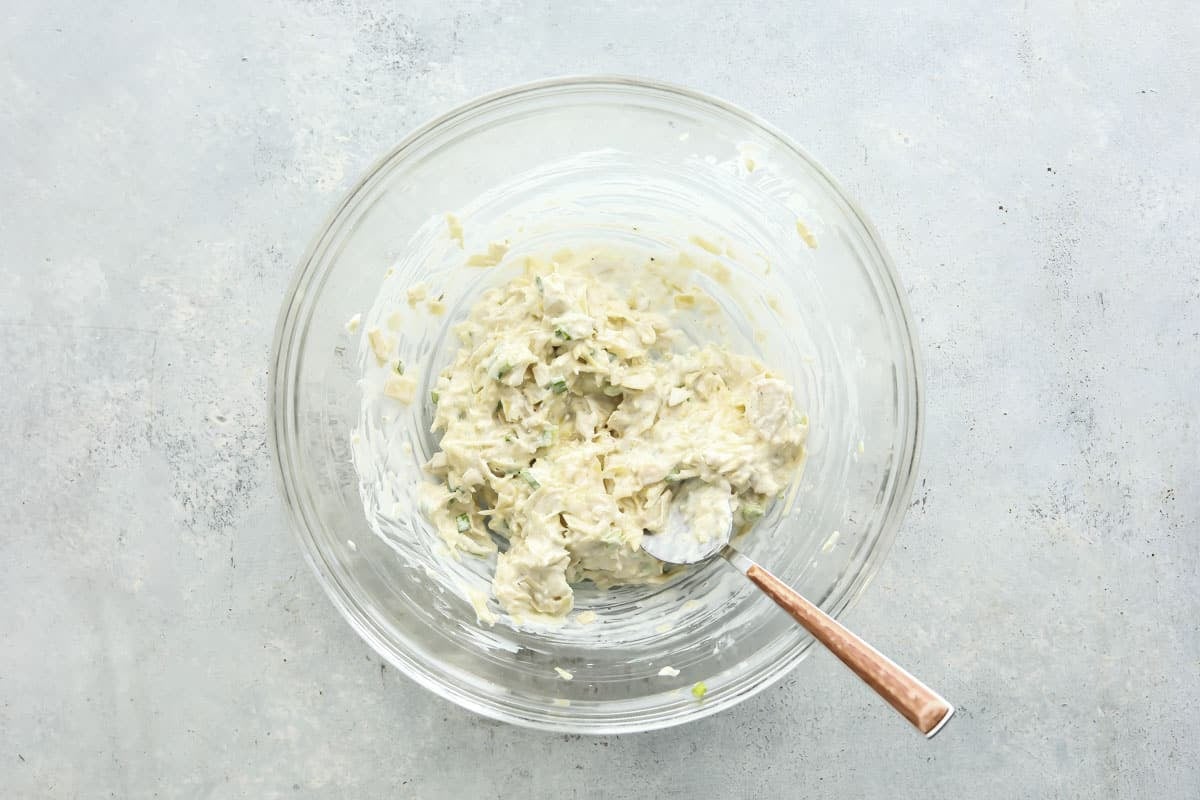 Stuffed mushroom filling in a bowl.