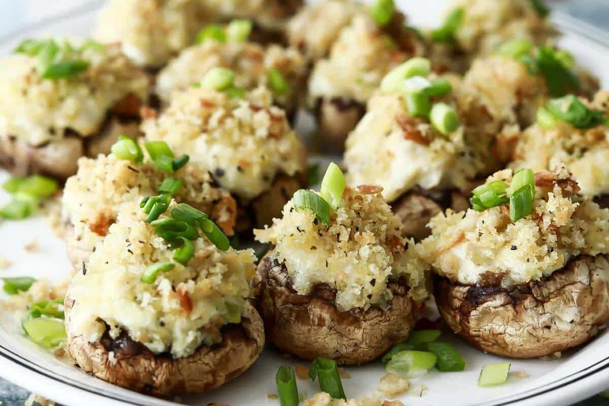A plate of stuffed mushrooms.