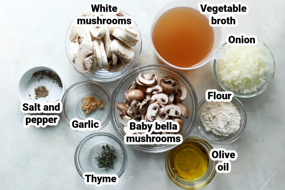Labeled ingredients for vegan mushroom gravy.