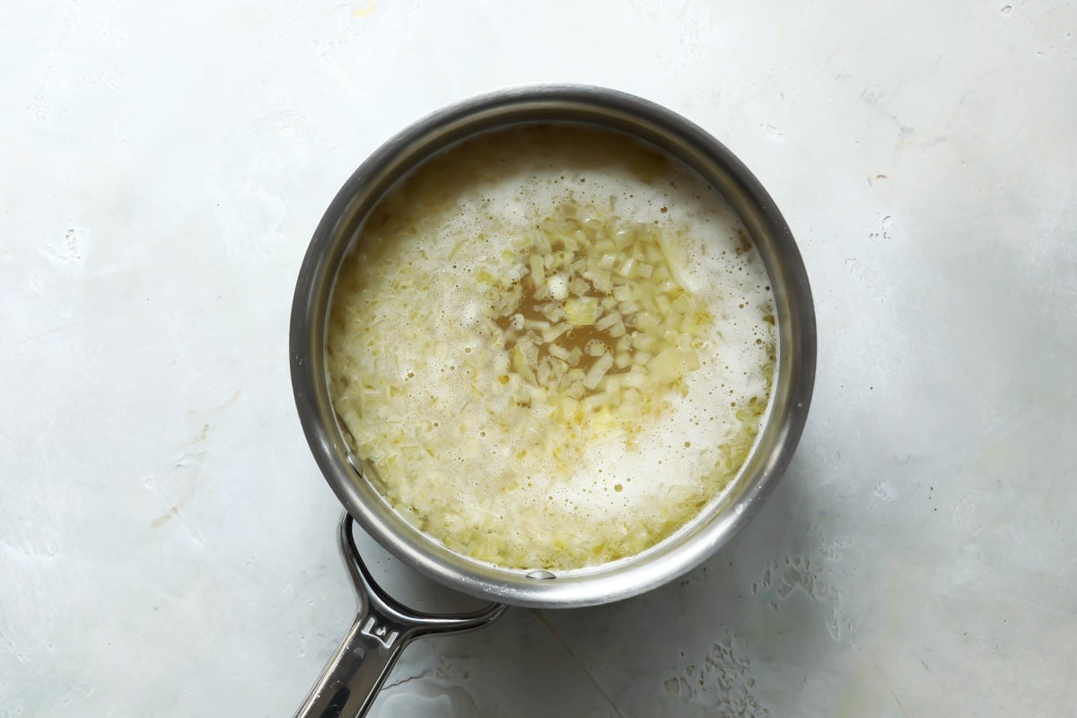 White Bean soup in a saucepan.