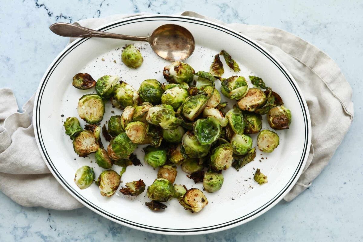 Air fryer Brussels sprouts on a plate.