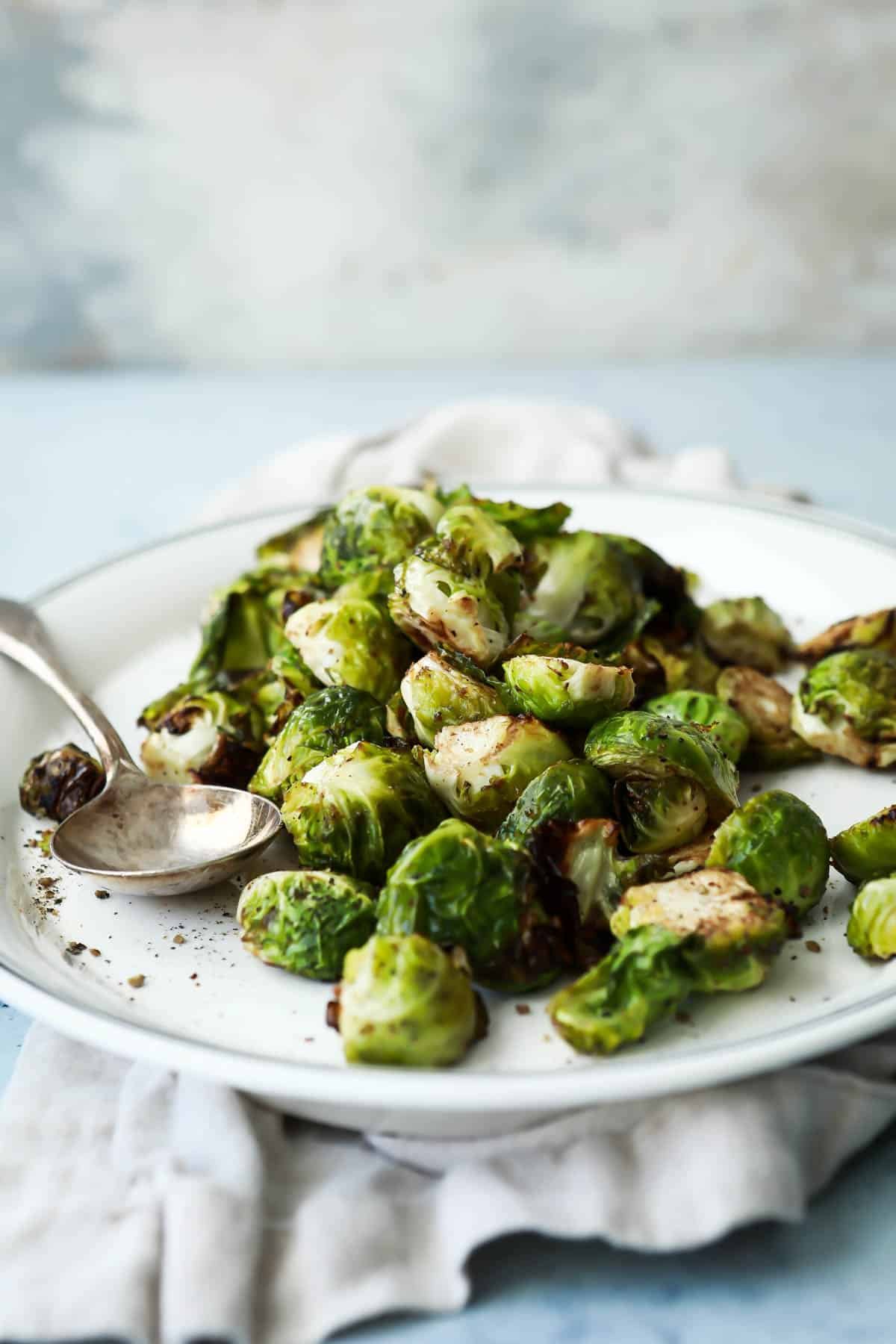 Air fryer Brussels sprouts on a plate.