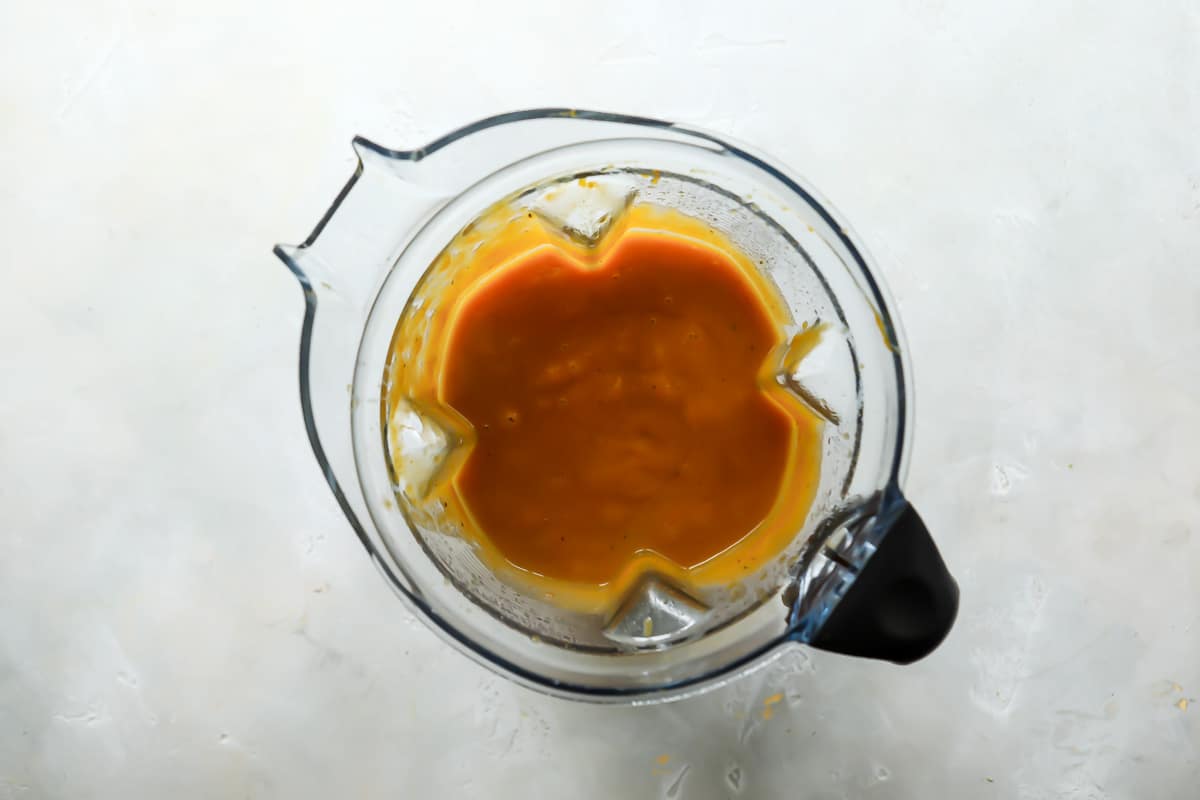 blender with butternut squash soup puree. 